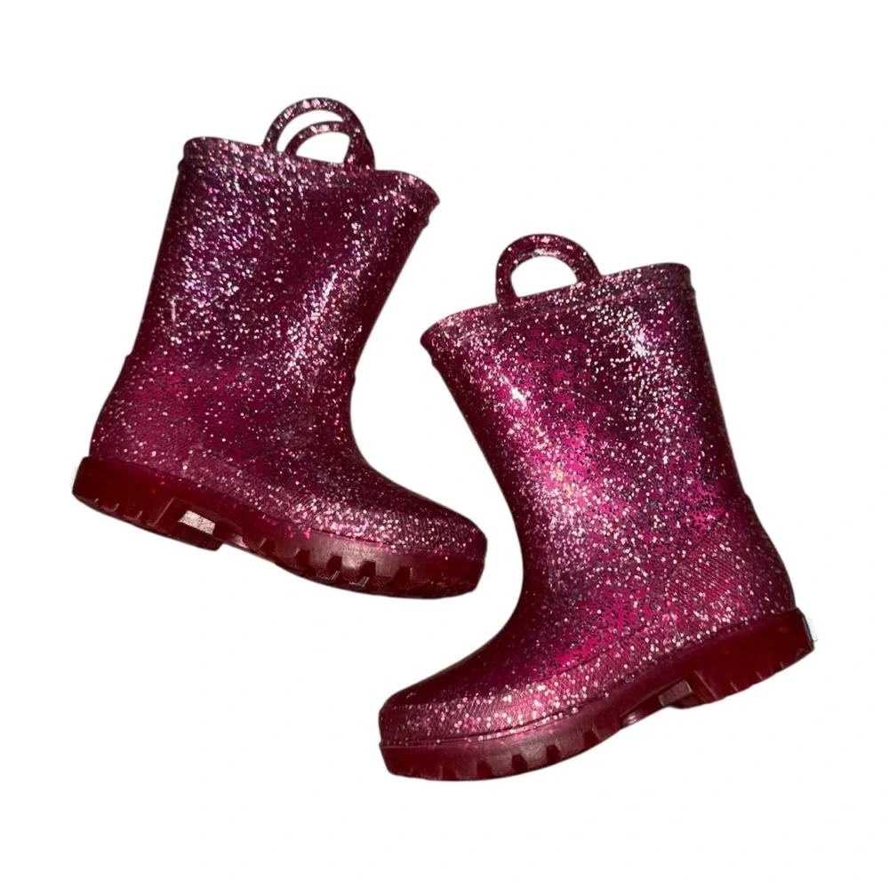 Glittery Pink Kids Rain Boots
